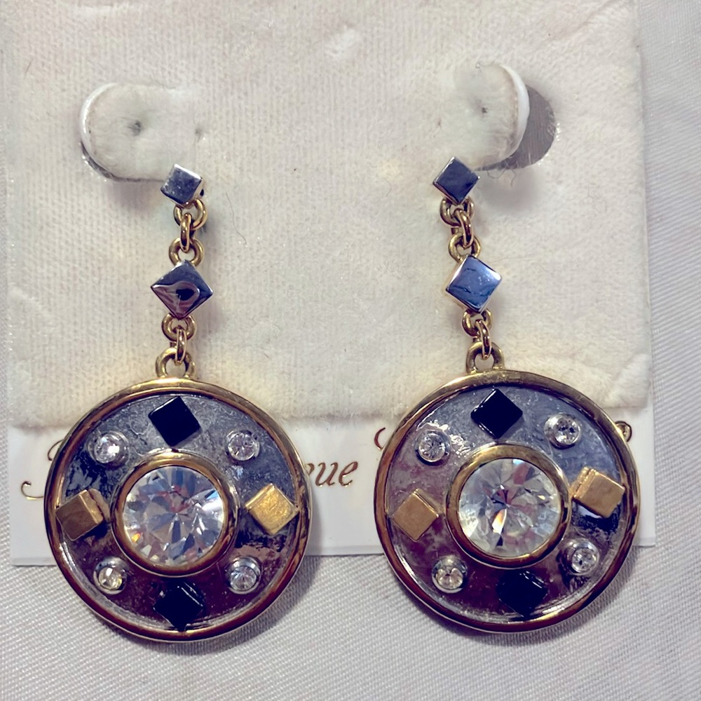 Stunning contemporary earrings gold, silver, black and Swarovski crystals